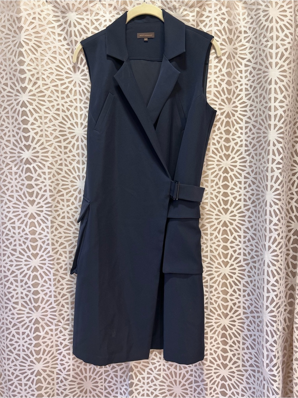 Adolfo Dominguez Sleeveless Navy Blue Wrap Dress with Belt